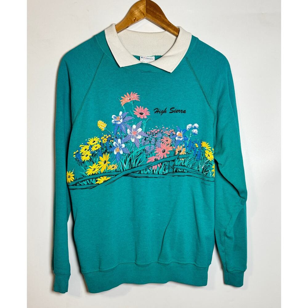 Vintage 90s Collared Crewneck Sweatshirt High Sierra Cottagecore Size: L